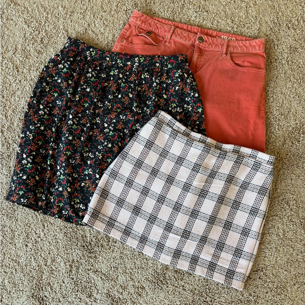 THREE J. Crew Gap skirts large 12 14 32 wild fable pink orange corduroy vintage